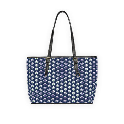 Ahh GoGo Wellness - Leather Shoulder Bag - White Lotus - Navy