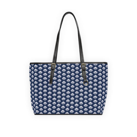 Ahh GoGo Wellness - Leather Shoulder Bag - White Lotus - Navy