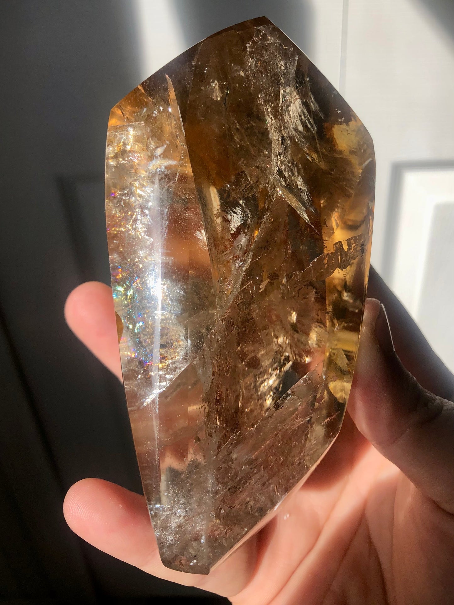 Smoky Quartz Freeform – 4.5” with Intense Rainbow Inclusions