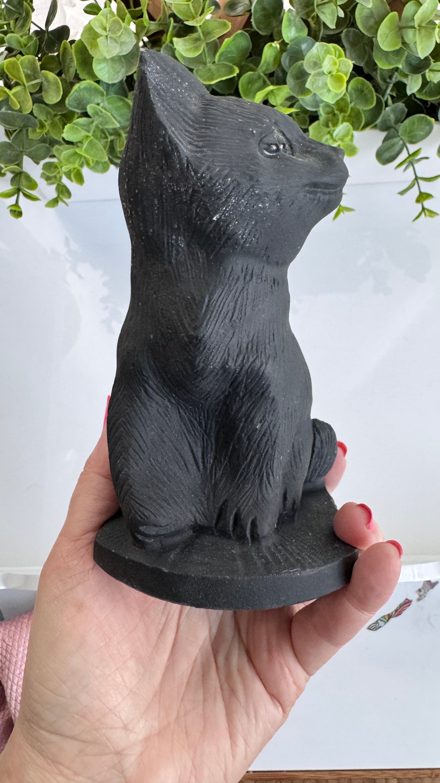 Huge Black Obsidian Cat 6", Sitting Black Cat Carving, Witchy Familiar, for Truth & Protection