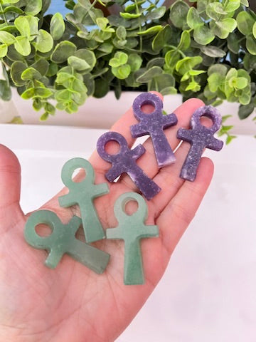 Green Aventurine or Lepidolite Ankh for Abundance and Stability, 2 Inch