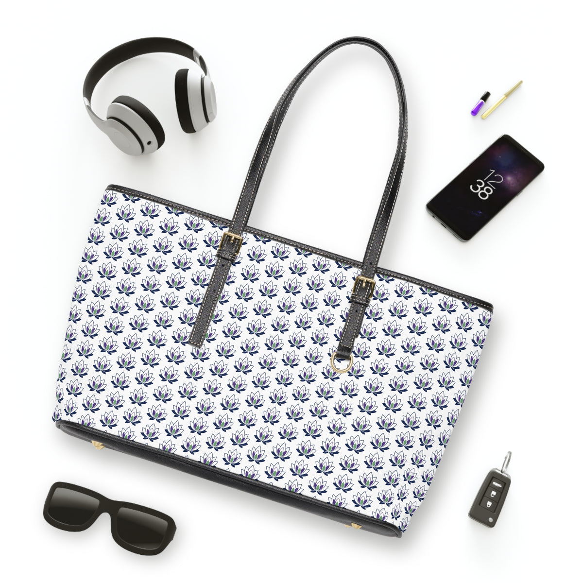 Ahh GoGo Wellness - PU Leather Shoulder Bag - White Lotus - White