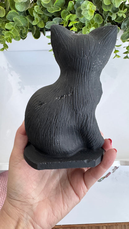 Huge Black Obsidian Cat 6", Sitting Black Cat Carving, Witchy Familiar, for Truth & Protection