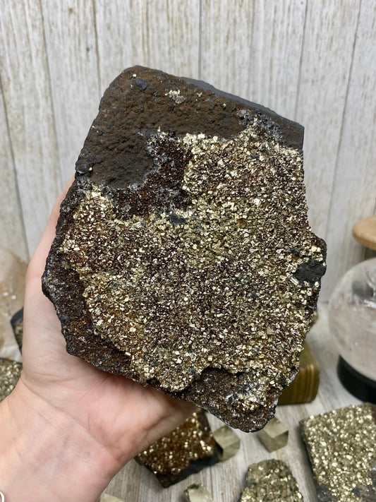 Pyrite on Shungite Raw Layered Plate | Brazil