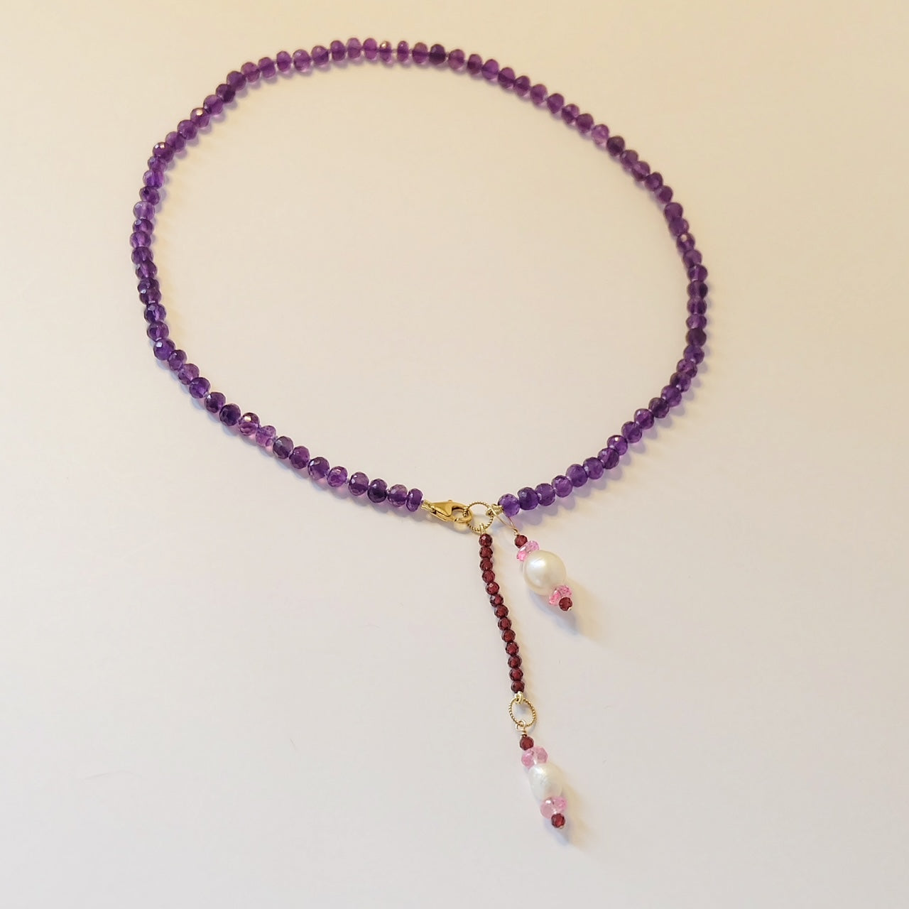 Amethyst Necklace with Pearl Topaz Charms