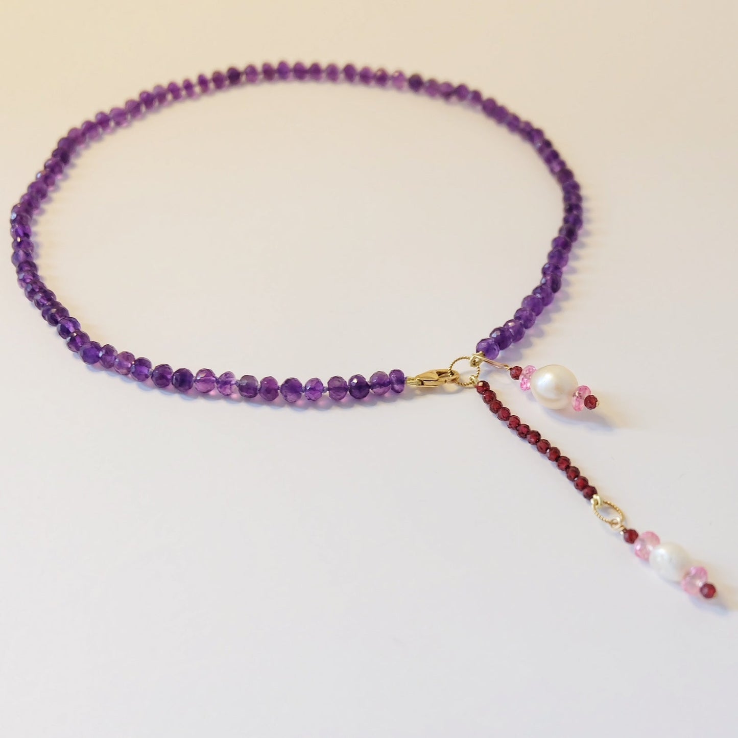 Amethyst Necklace with Pearl Topaz Charms