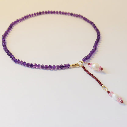 Amethyst Necklace with Pearl Topaz Charms