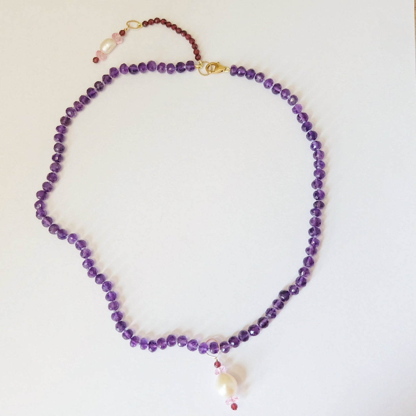 Amethyst Necklace with Pearl Topaz Charms