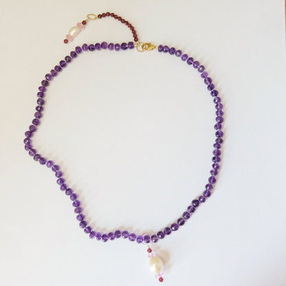 Amethyst Necklace with Pearl Topaz Charms