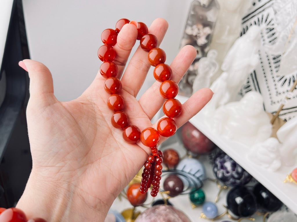 Carnelian Mala 16 mm XL Bracelet, Stretchy, XL Statement Bracelet