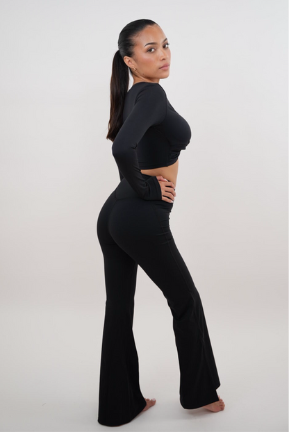 I Am Present Black Stretch Flare Legging - Fitness, Yoga