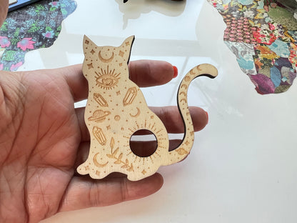 Cat Sphere Stand, Laser Carved Wood for Small Spheres, Natural Wood Color