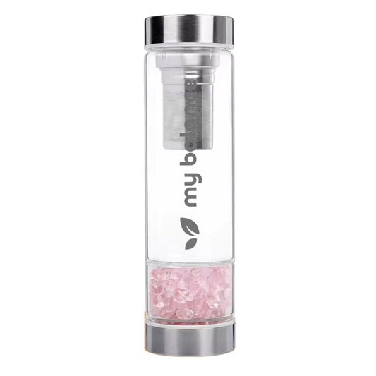 Borosilicate Glass Bottle with pink quartzrtzrtz 