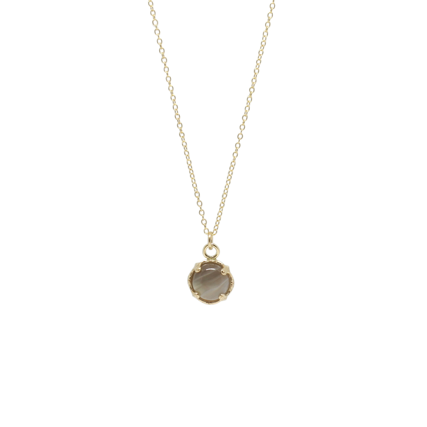 Necklace with a round agate pendant on a white background