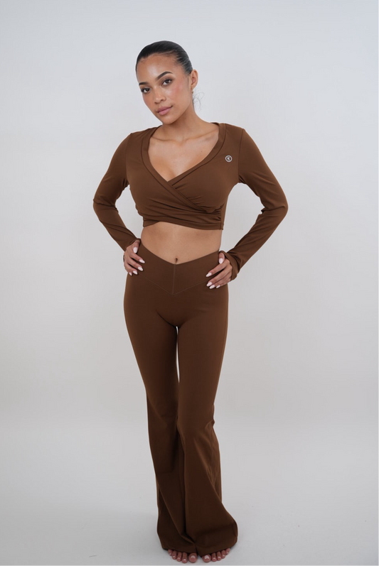 I Am Present Brown Stretch Flare Legging - Fitness, Yoga