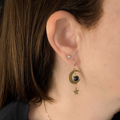 Starlit Crescent Earrings with Blue Sandstone