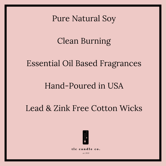 Product label for candles with text on a pink background