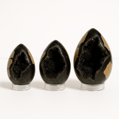 Dark Septarian Geode Egg – Hand-Selected Display Crystal with Druzy Interior