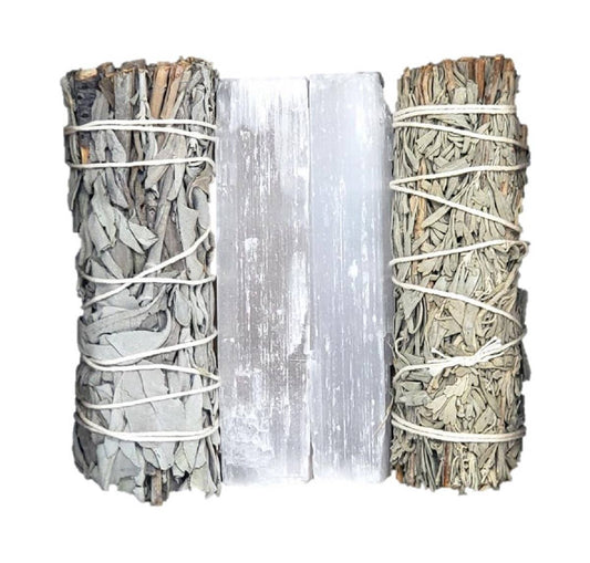 Cleansing kit white sage blue sage selenite 