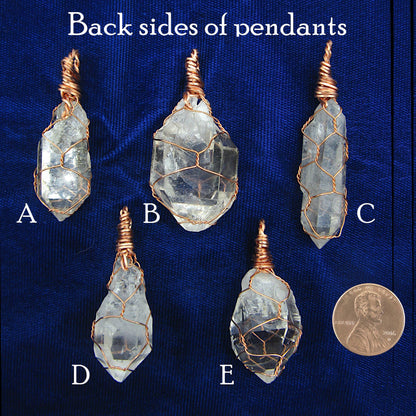 Clear Smoky Raw Quartz Crystal Pendant Necklace, Copper Wire-Wrapped, Handmade, with 20" Chain