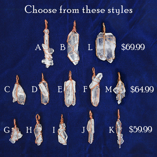 Raw Faden Clear Quartz Crystal Pendant Necklace, Copper Wire-Wrapped, Handmade