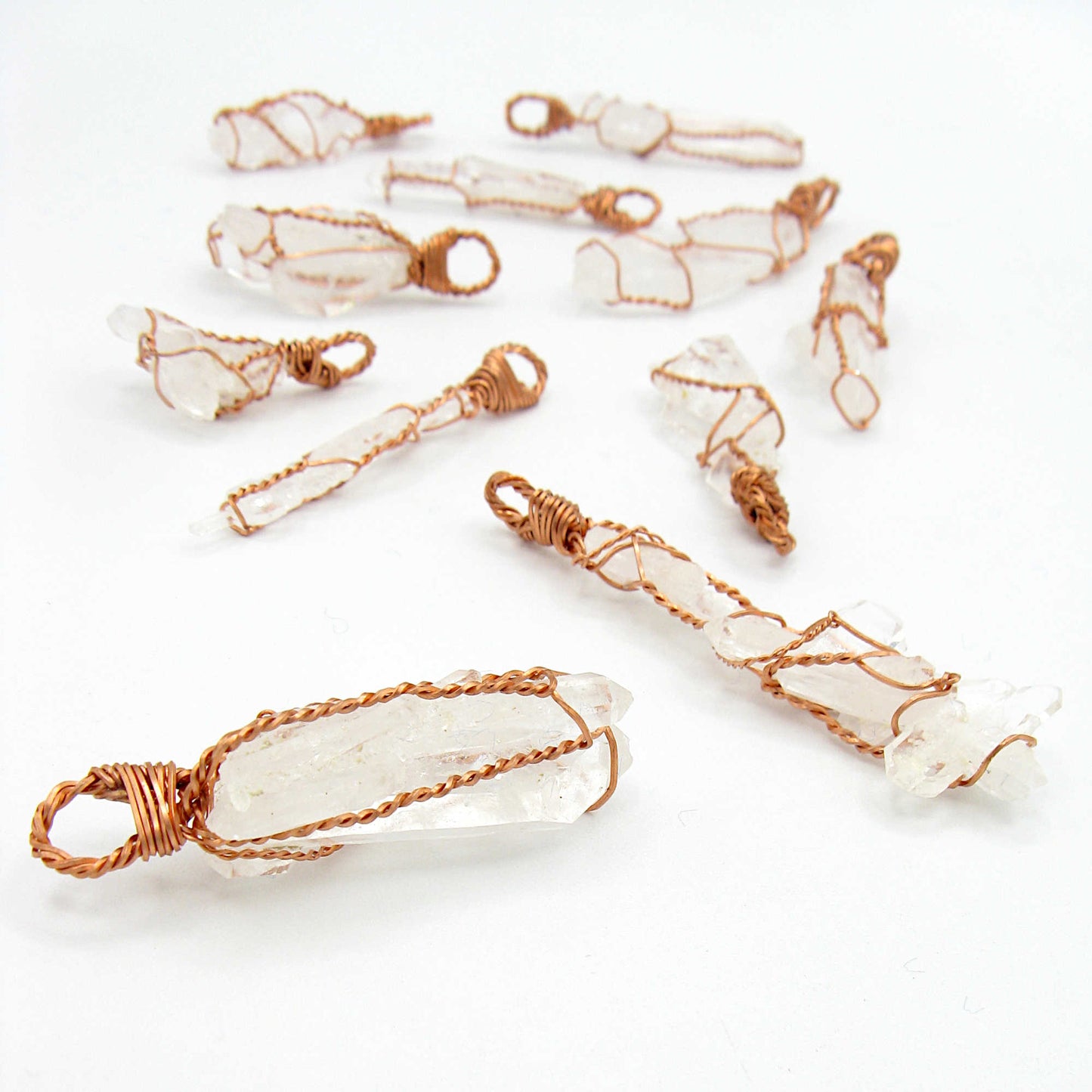 Raw Faden Clear Quartz Crystal Pendant Necklace, Copper Wire-Wrapped, Handmade