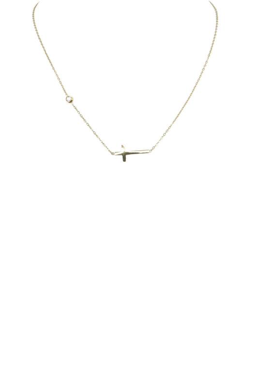 Necklace with a small cross pendant on a white background