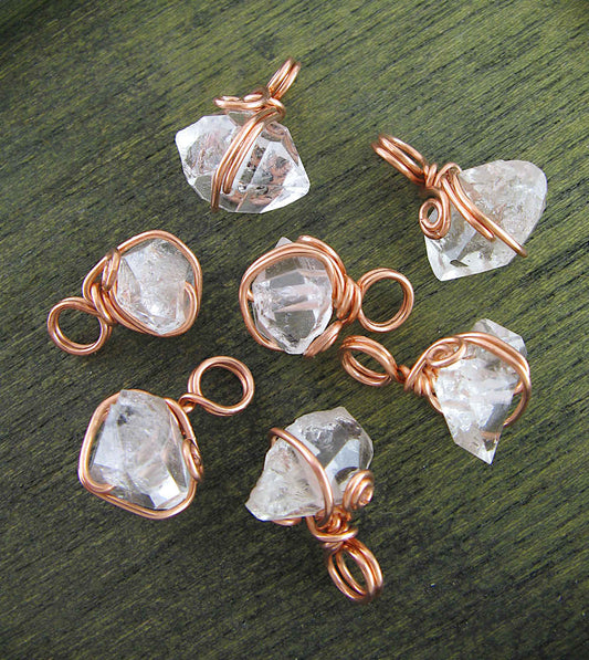 Herkimer Diamond Quartz Pendant, Copper Wire-Wrapped, Handmade