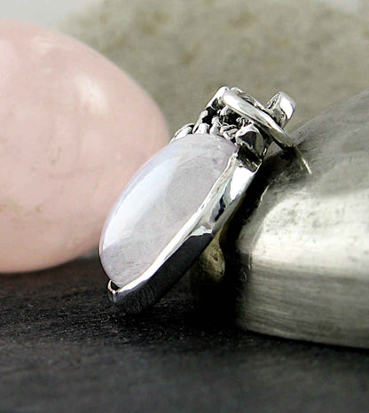 Floral Vines Moonstone Cabochon Pendant, Handmade