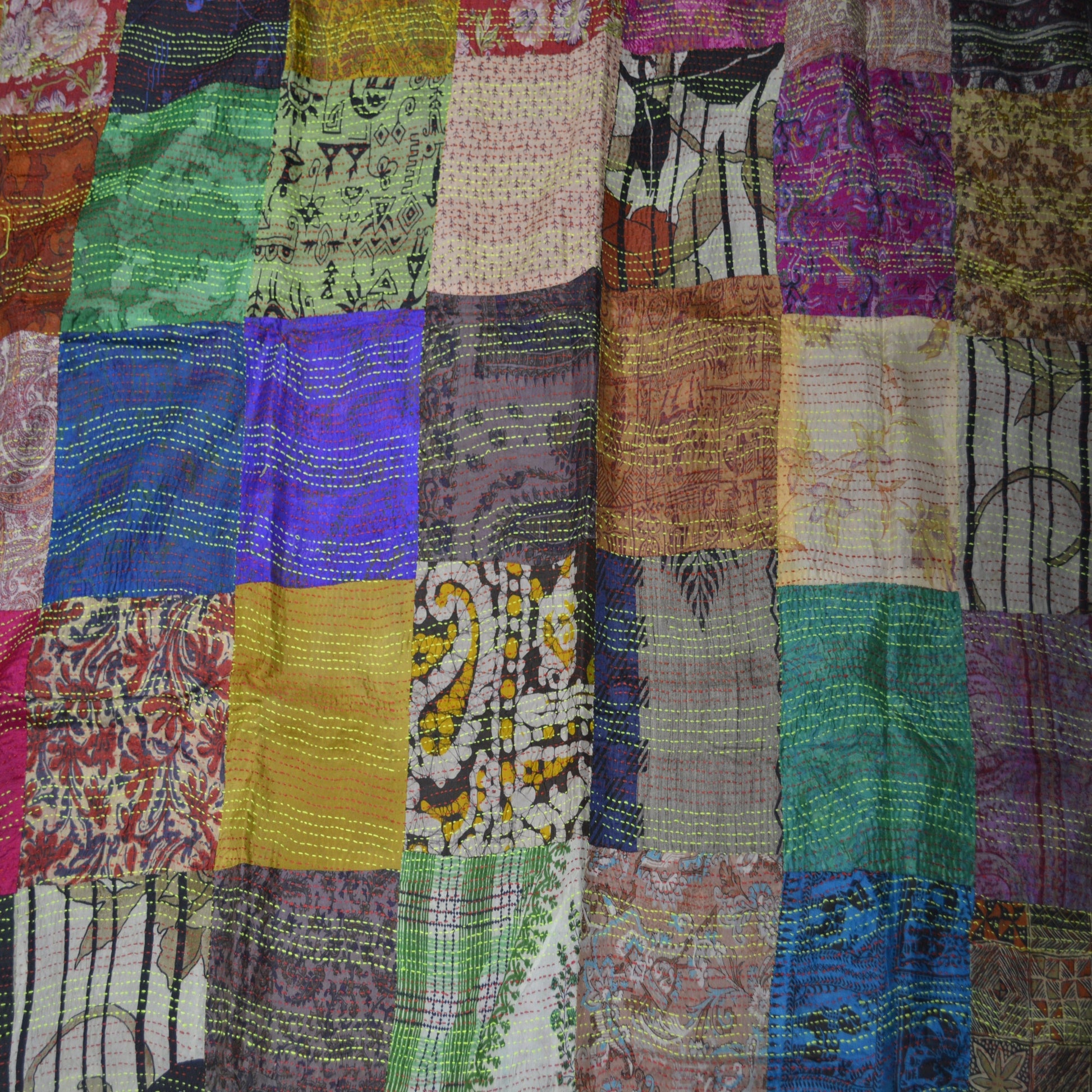 Hand stitched Kantha silk throw