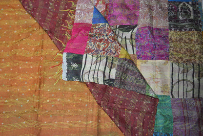 Hand stitched Kantha silk throw