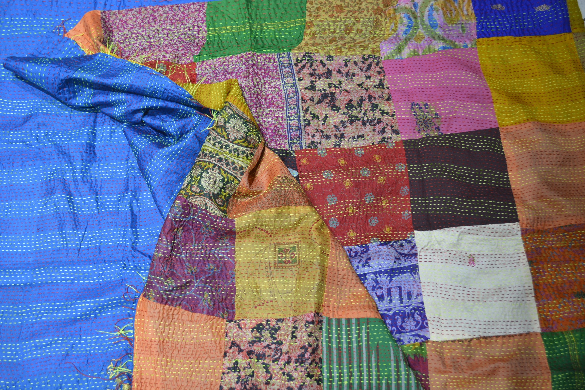 Hand stitched Kantha silk throw