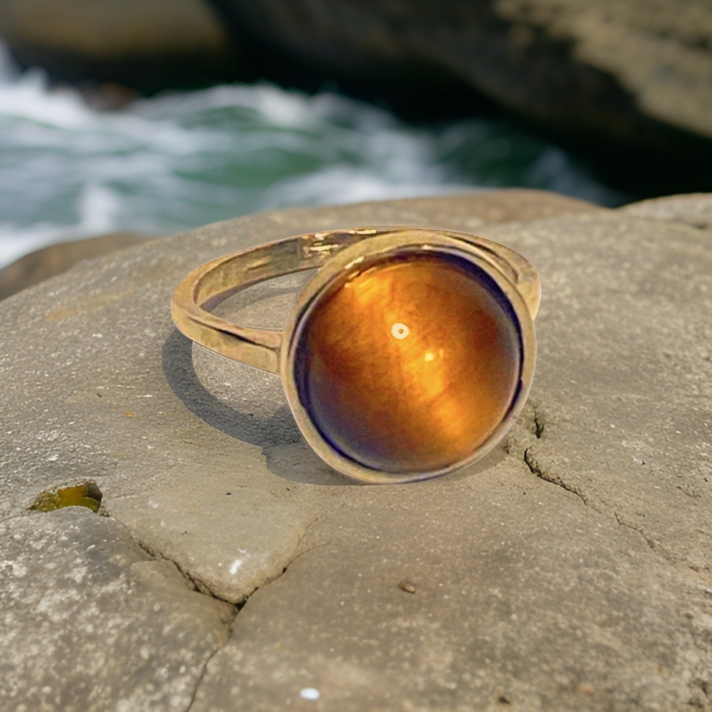 Tiger’s Eye Gemstone Round Ring