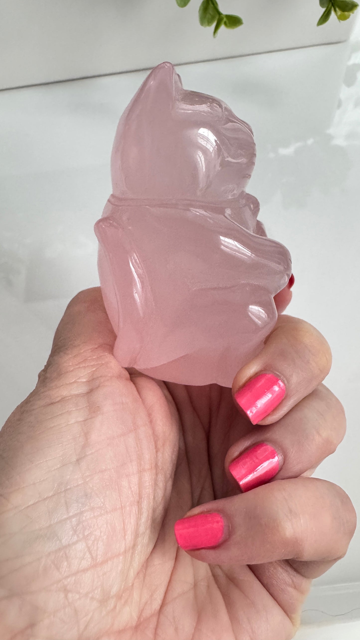 Gemmy Rose Quartz Crystal Lucky Cat, Maneki Neko, Fortune Cat, Large (3.2”)
