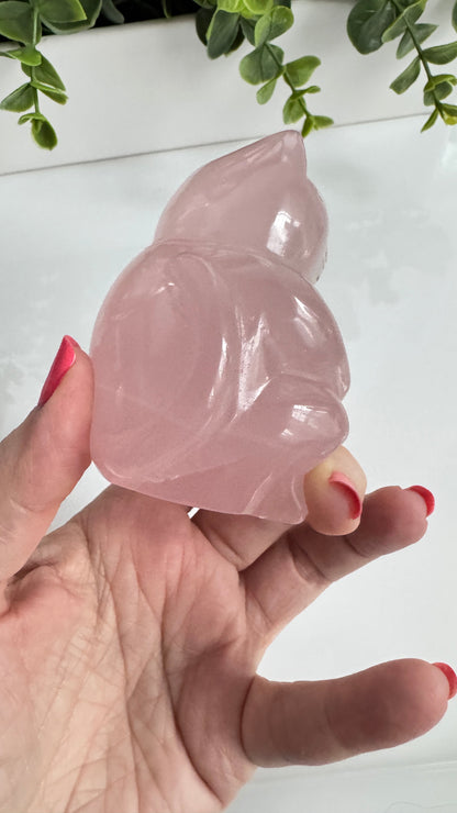 Gemmy Rose Quartz Crystal Lucky Cat, Maneki Neko, Fortune Cat, Large (3.2”)