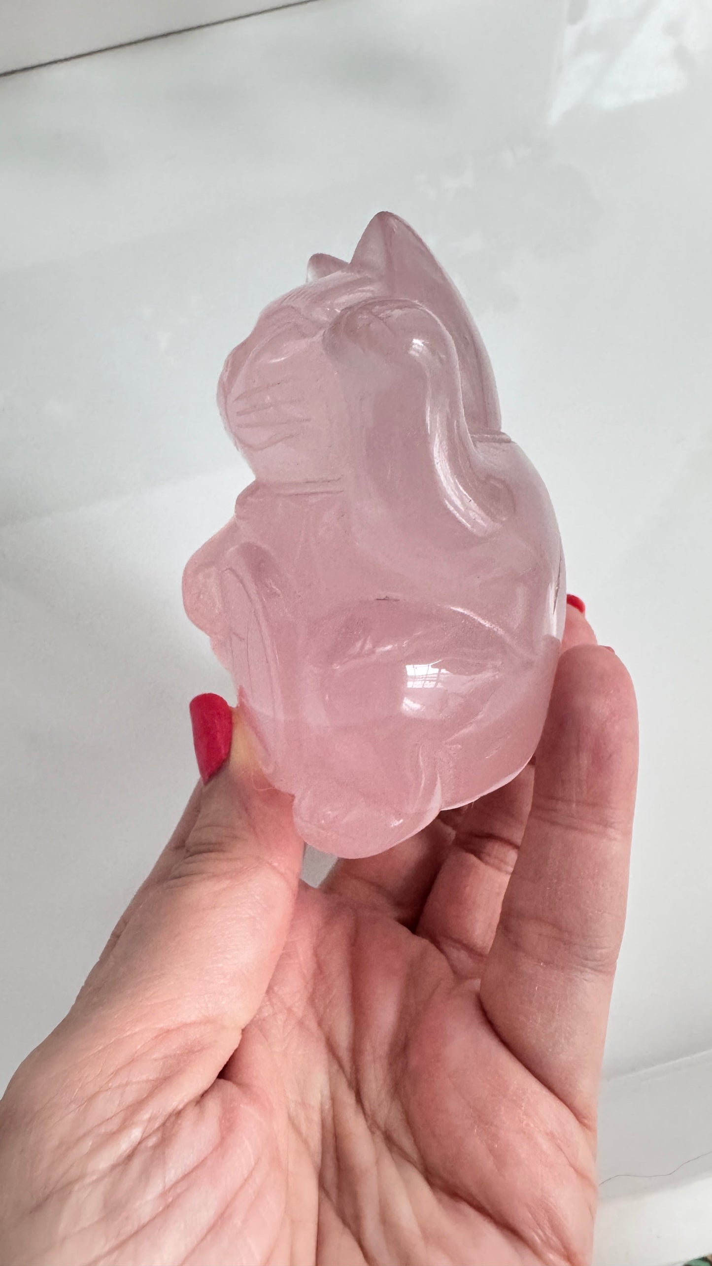 Gemmy Rose Quartz Crystal Lucky Cat, Maneki Neko, Fortune Cat, Large (3.2”)