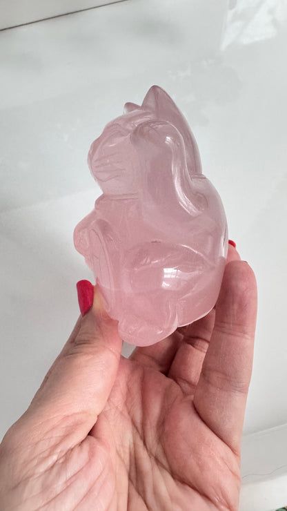 Gemmy Rose Quartz Crystal Lucky Cat, Maneki Neko, Fortune Cat, Large (3.2”)