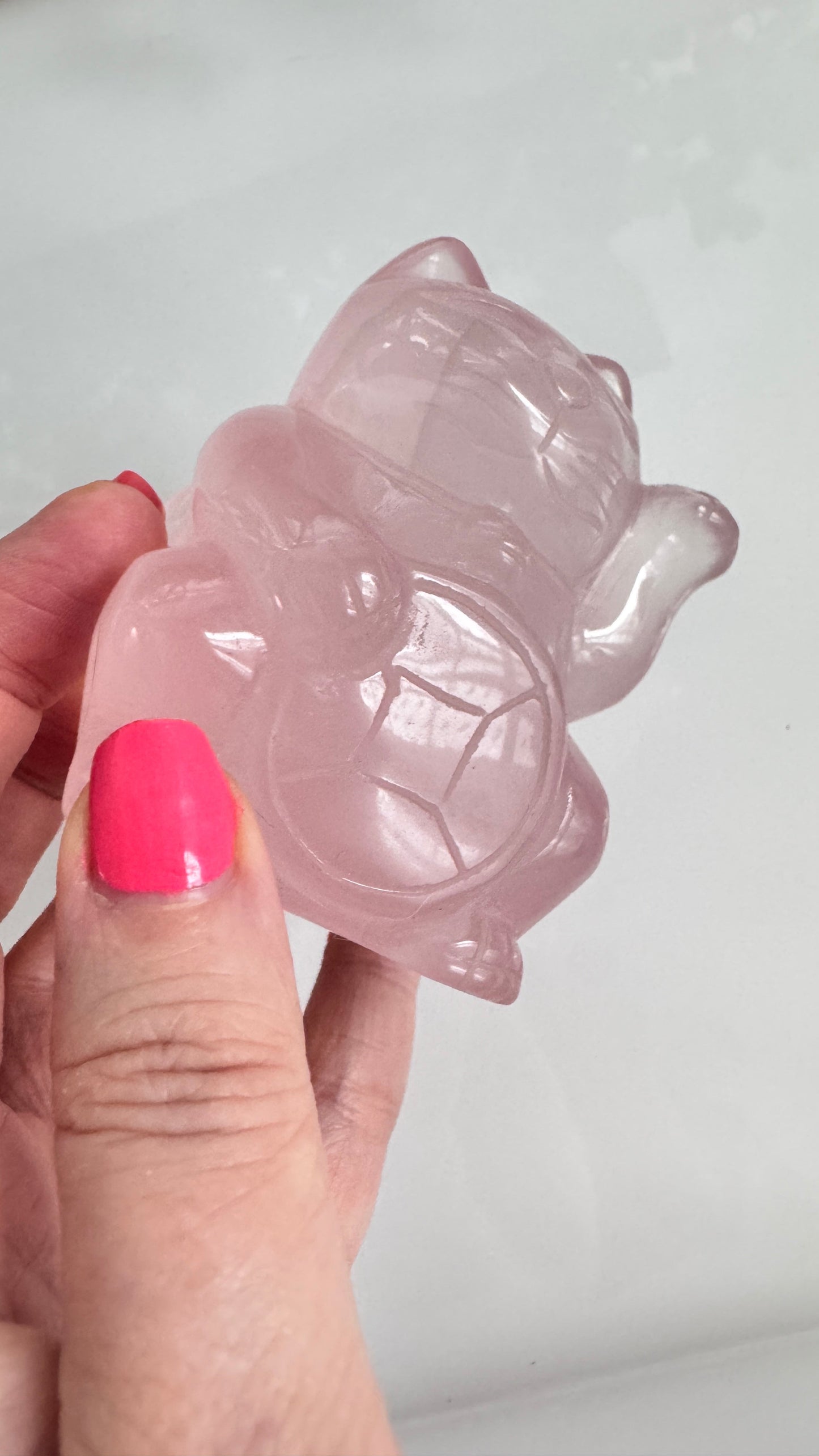 Gemmy Rose Quartz Crystal Lucky Cat, Maneki Neko, Fortune Cat, Large (3.2”)