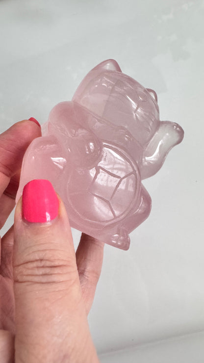 Gemmy Rose Quartz Crystal Lucky Cat, Maneki Neko, Fortune Cat, Large (3.2”)