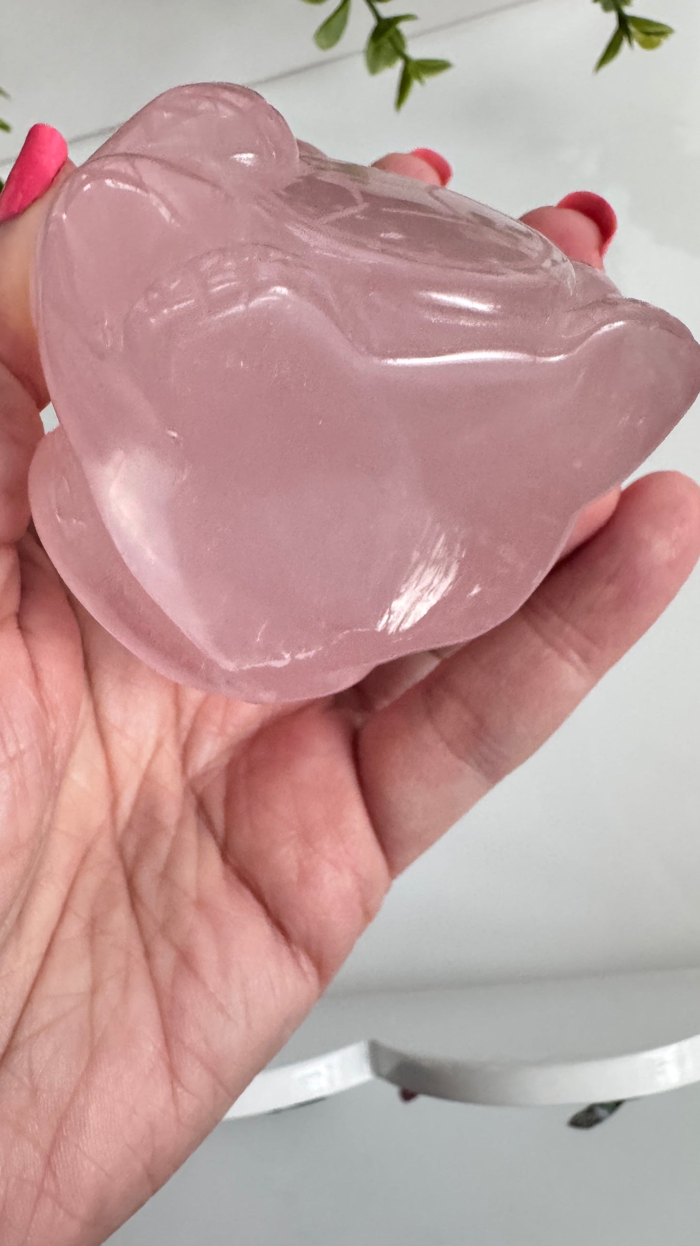 Gemmy Rose Quartz Crystal Lucky Cat, Maneki Neko, Fortune Cat, Large (3.2”)