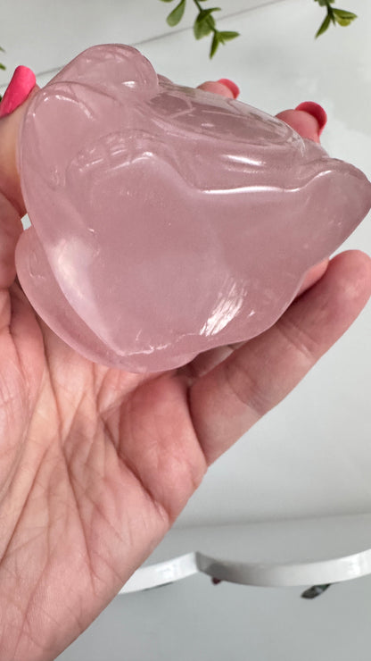 Gemmy Rose Quartz Crystal Lucky Cat, Maneki Neko, Fortune Cat, Large (3.2”)