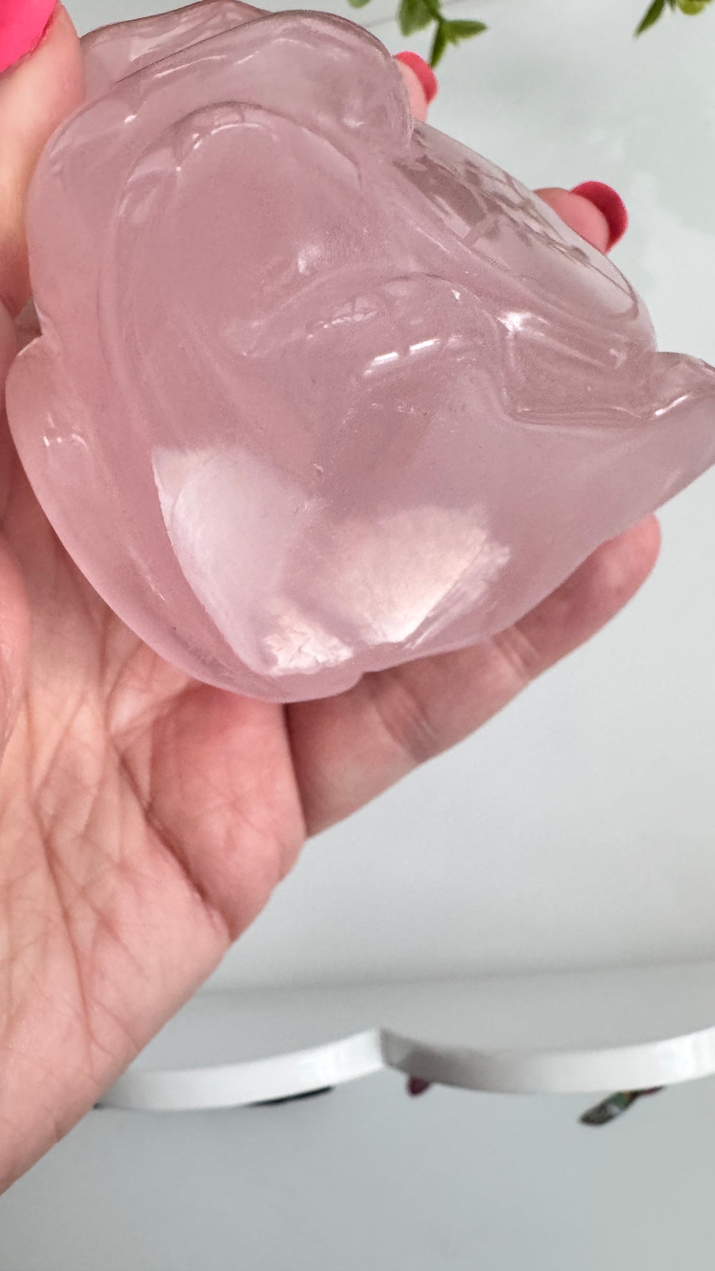 Gemmy Rose Quartz Crystal Lucky Cat, Maneki Neko, Fortune Cat, Large (3.2”)