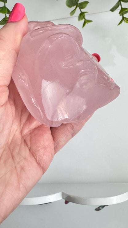 Gemmy Rose Quartz Crystal Lucky Cat, Maneki Neko, Fortune Cat, Large (3.2”)