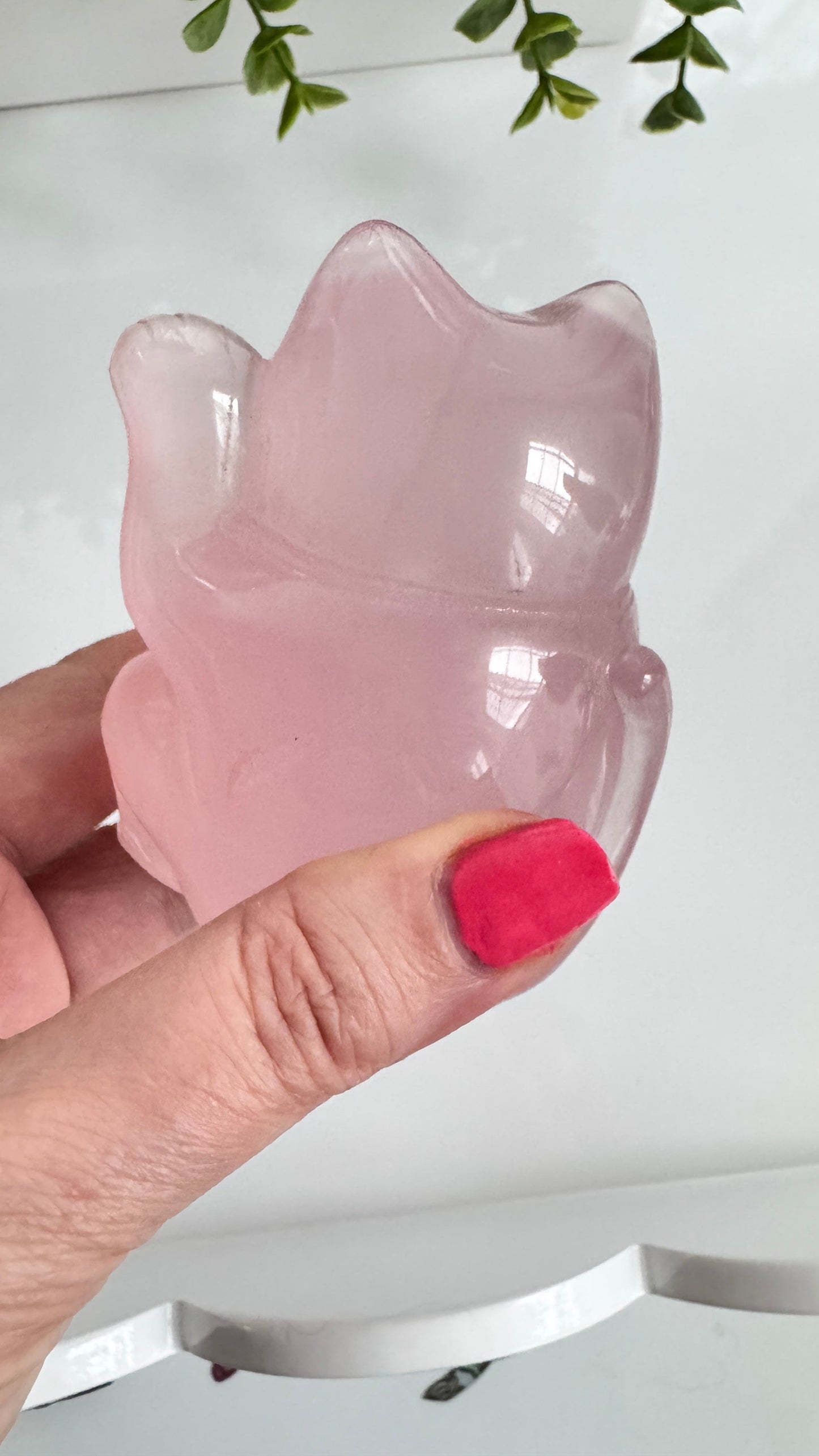 Gemmy Rose Quartz Crystal Lucky Cat, Maneki Neko, Fortune Cat, Large (3.2”)