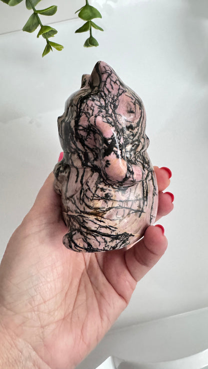 XL Rhodonite Crystal Lucky Cat, Maneki Neko, Fortune Cat 4"