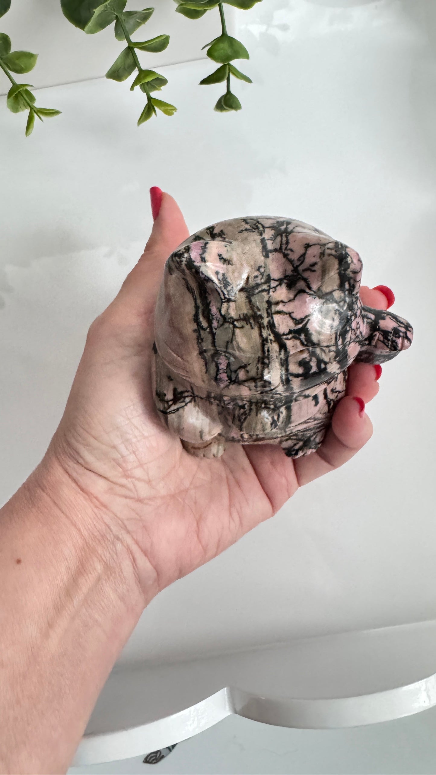 XL Rhodonite Crystal Lucky Cat, Maneki Neko, Fortune Cat 4"