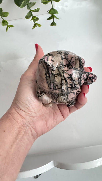 XL Rhodonite Crystal Lucky Cat, Maneki Neko, Fortune Cat 4"