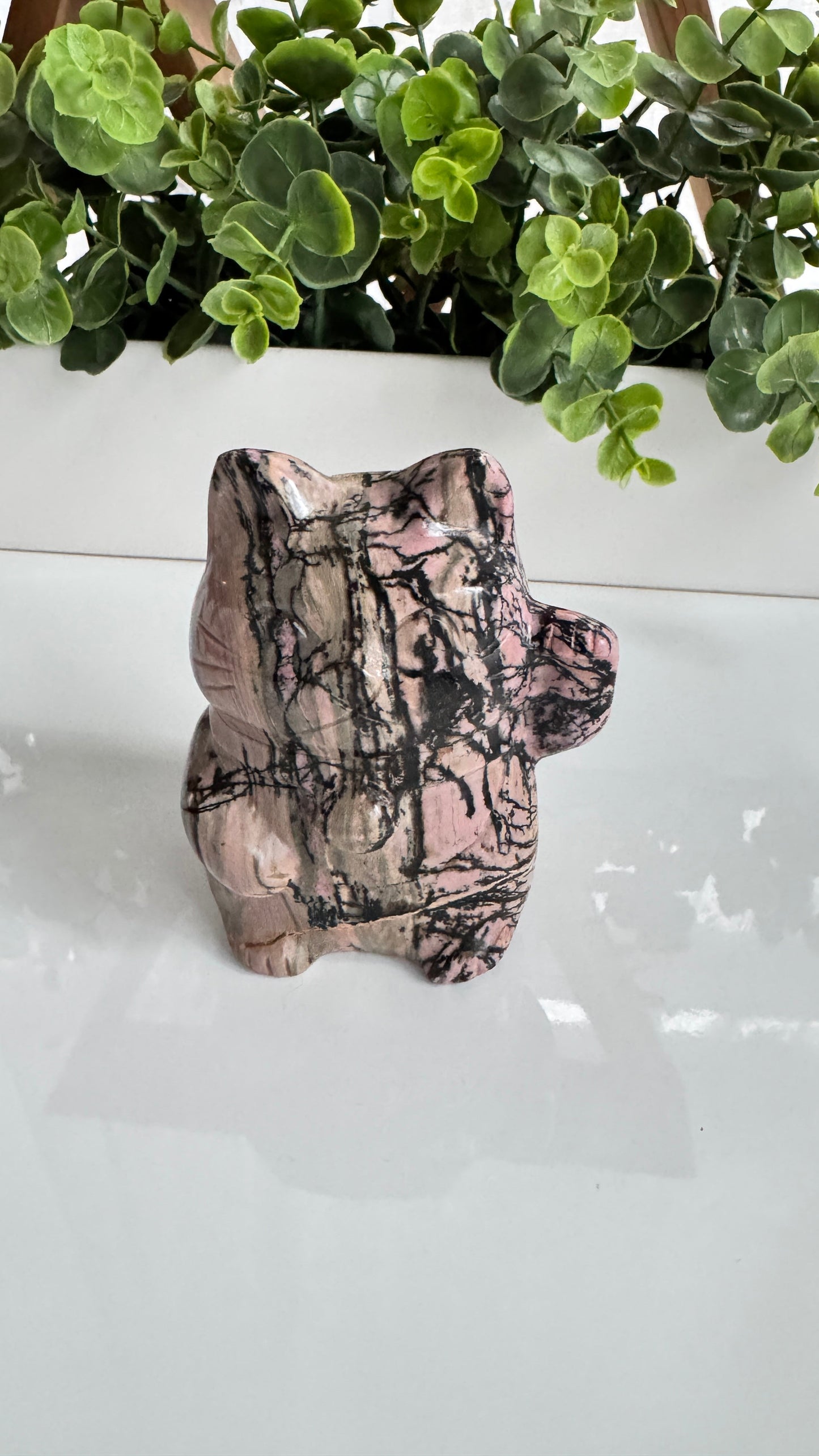 XL Rhodonite Crystal Lucky Cat, Maneki Neko, Fortune Cat 4"