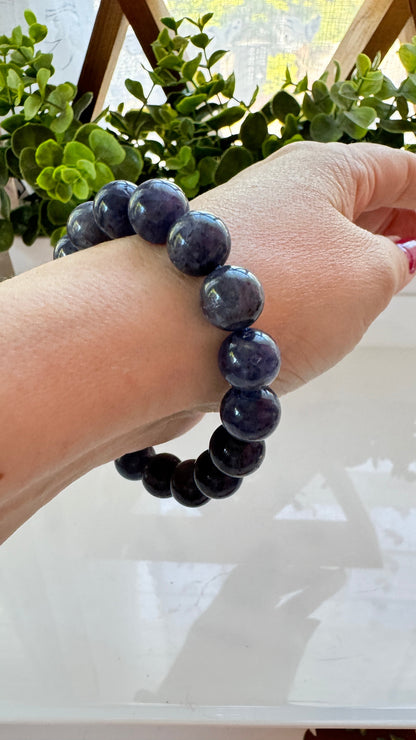 Iolite 12 mm Bracelet for Psychic Abilities, Stretchy
