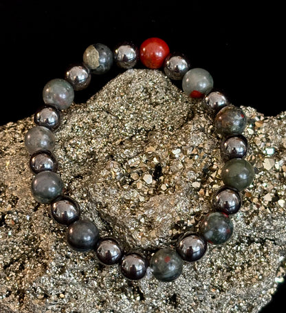 Bloodstone & Hematite Crystal Healing Power Bracelet (Pain Relief)
